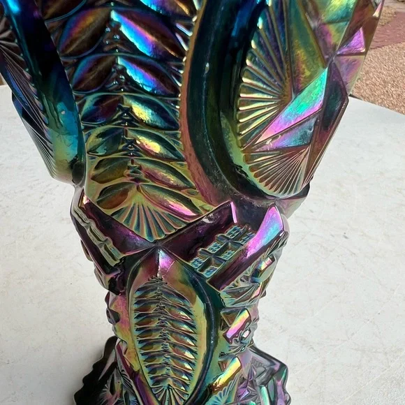 Vintage Blue Purple Carnival Glass Vase